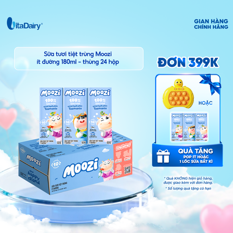 Sữa tươi tiệt trùng Moozi ít đường 180ml - Thùng 24 hộp 