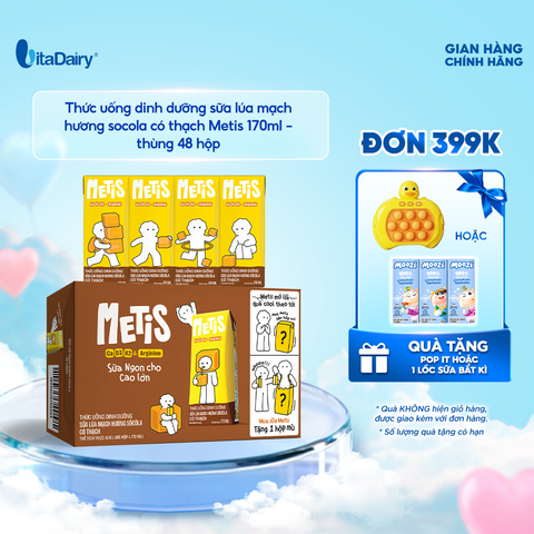  Thức uống dinh dưỡng sữa lúa mạch hương socola có thạch Metis 170ml - thùng 48 hộp 