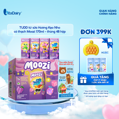  Thức uống dinh dưỡng từ sữa Hương Kẹo Nho có thạch Moozi 170ml - Thùng 48 hộp 