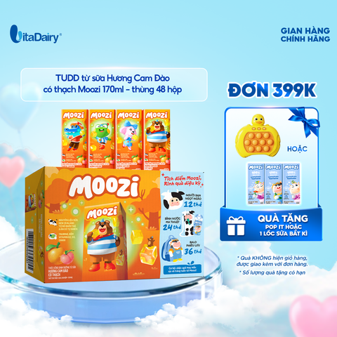  Thức uống dinh dưỡng từ sữa Hương Cam Đào có thạch Moozi 170ml - Thùng 48 hộp 