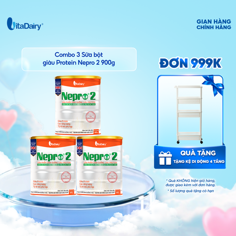  Combo 3 Sữa bột Nepro 2 900g phù hợp với người cần lưu ý đến chức năng thận - VitaDairy 