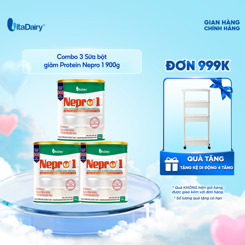  Combo 3 Sữa bột Nepro 1 900g, phù hợp với người cần lưu ý đến chức năng thận - VitaDairy 