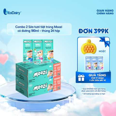  Combo 2 Thùng sữa tươi tiệt trùng Moozi có đường 180ml - Thùng 24 hộp 