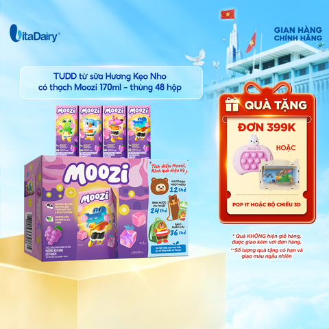  Thức uống dinh dưỡng từ sữa Hương Kẹo Nho có thạch Moozi 170ml - Thùng 48 hộp 