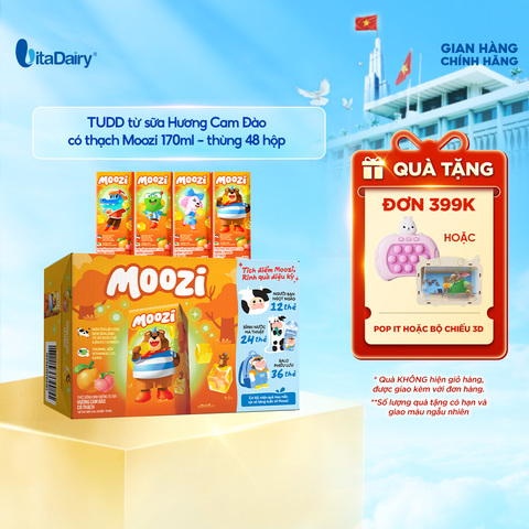  Thức uống dinh dưỡng từ sữa Hương Cam Đào có thạch Moozi 170ml - Thùng 48 hộp 