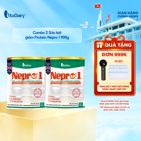  Combo 2 Sữa bột Nepro 1 900g, bổ sung dinh dưỡng cân đối với mức đạm hợp lý - VitaDairy 