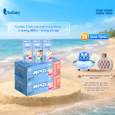  Combo 2 Thùng sữa tươi tiệt trùng Moozi ít đường 180ml - Thùng 24 hộp 