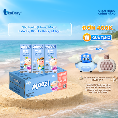 Sữa tươi tiệt trùng Moozi ít đường 180ml - Thùng 24 hộp 