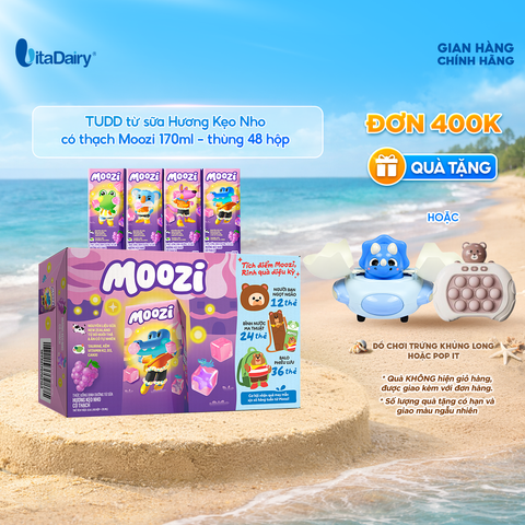  Thức uống dinh dưỡng từ sữa Hương Kẹo Nho có thạch Moozi 170ml - Thùng 48 hộp 