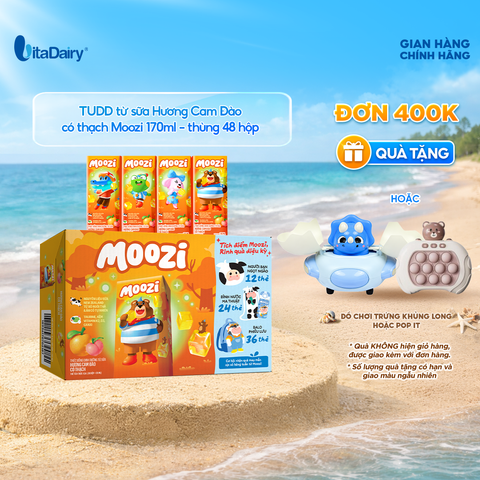  Thức uống dinh dưỡng từ sữa Hương Cam Đào có thạch Moozi 170ml - Thùng 48 hộp 