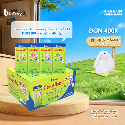  Sữa uống dinh dưỡng ColosBaby Gold D3K2 180ml - thùng 48 hộp 
