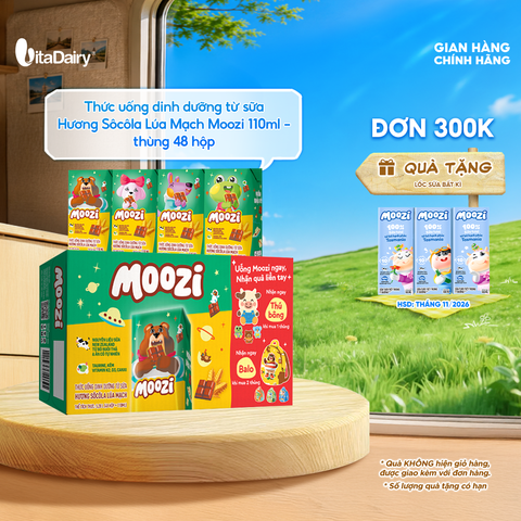  Thức uống dinh dưỡng từ sữa Hương Sôcôla Lúa Mạch Moozi 110ml - thùng 48 hộp 