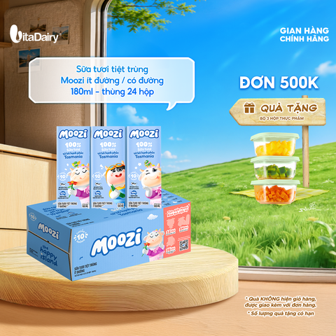  Sữa tươi tiệt trùng Moozi ít đường 180ml - Thùng 24 hộp 