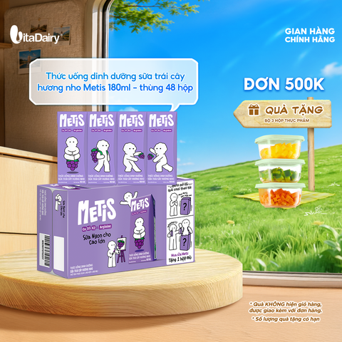  Thức uống dinh dưỡng sữa trái cây hương dâu Metis 180ml - thùng 48 hộp 