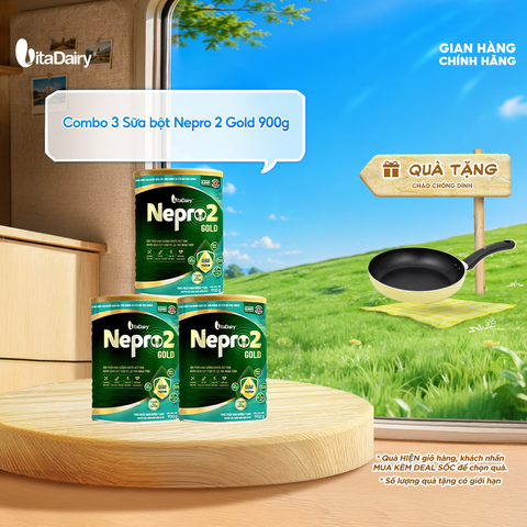  [COMBO 3 LON] Sữa bột Nepro 2 Gold - Phù hợp cho người bệnh suy thận có lọc máu ngoài - Lon 900g 