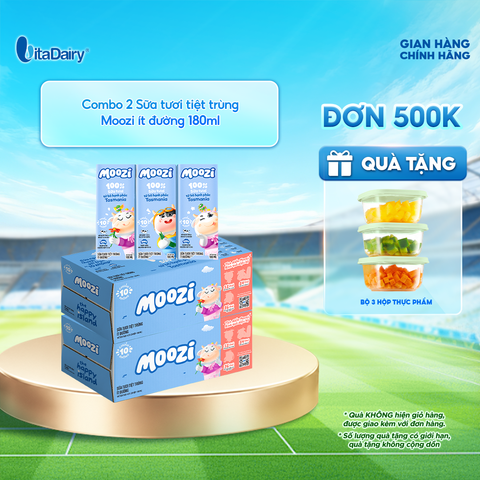  Combo 2 Thùng sữa tươi tiệt trùng Moozi ít đường 180ml - Thùng 24 hộp 