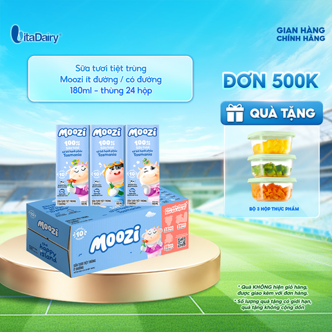  Sữa tươi tiệt trùng Moozi ít đường 180ml - Thùng 24 hộp 