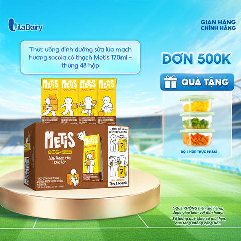  Thức uống dinh dưỡng sữa lúa mạch hương socola có thạch Metis 170ml - thùng 48 hộp 