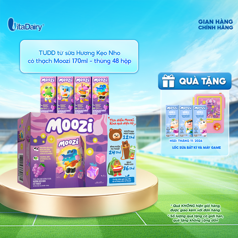  Thức uống dinh dưỡng từ sữa Hương Kẹo Nho có thạch Moozi 170ml - Thùng 48 hộp 