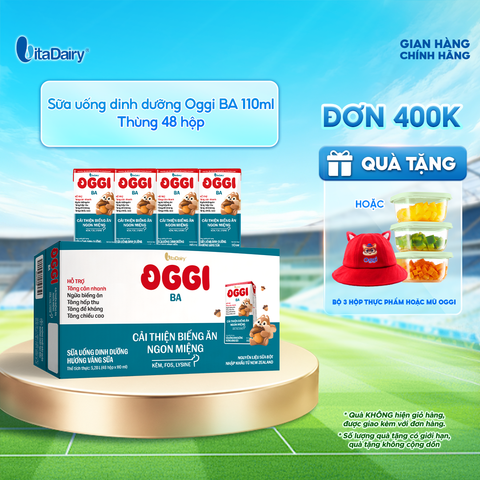  Sữa uống dinh dưỡng Oggi BA hương Váng sữa 110ml - thùng 48 hộp - VitaDairy 