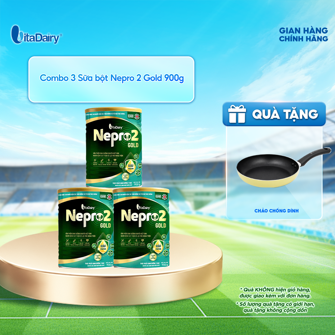  [COMBO 3 LON] Sữa bột Nepro 2 Gold - Phù hợp cho người bệnh suy thận có lọc máu ngoài - Lon 900g 
