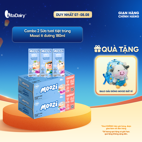  Combo 2 Thùng sữa tươi tiệt trùng Moozi ít đường 180ml - Thùng 24 hộp 