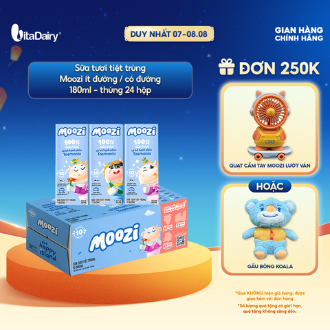  Sữa tươi tiệt trùng Moozi ít đường 180ml - Thùng 24 hộp 