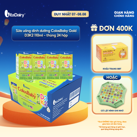  [THÙNG 24 HỘP] Sữa uống dinh dưỡng ColosBaby Gold D3K2 110ml 