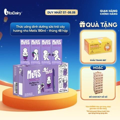  Thức uống dinh dưỡng sữa trái cây hương nho Metis 180ml - thùng 48 hộp 