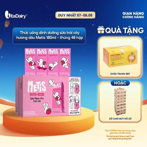  Thức uống dinh dưỡng sữa trái cây hương dâu Metis 180ml - thùng 48 hộp 