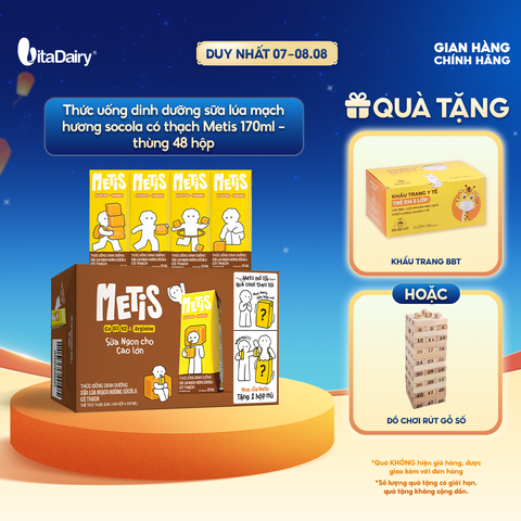  Thức uống dinh dưỡng sữa lúa mạch hương socola có thạch Metis 170ml - thùng 48 hộp 