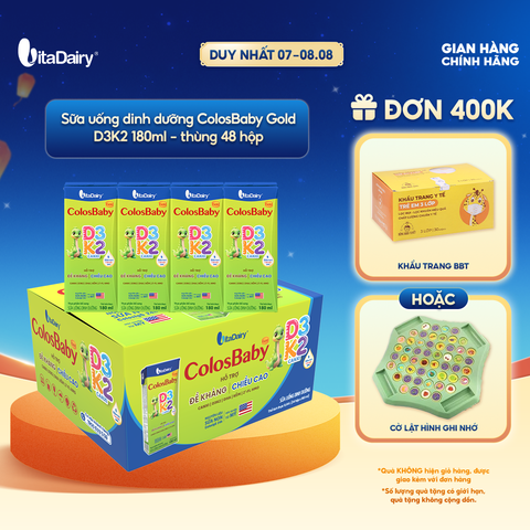  [THÙNG 48 HỘP] Sữa uống dinh dưỡng ColosBaby Gold D3K2 180ml 