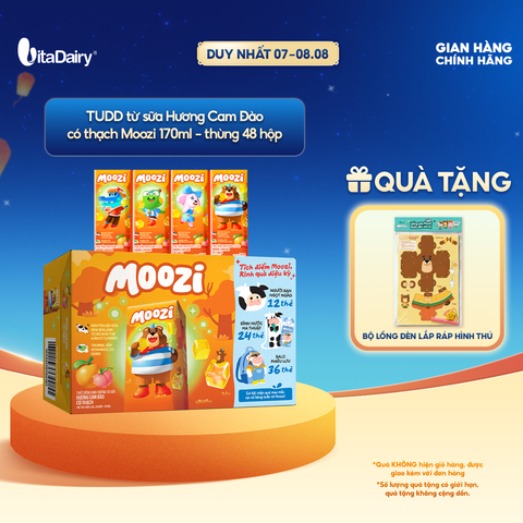  Thức uống dinh dưỡng từ sữa Hương Cam Đào có thạch Moozi 170ml - Thùng 48 hộp 