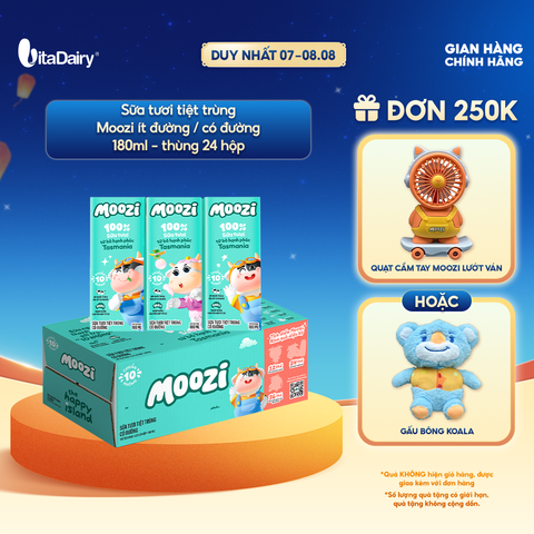  Sữa tươi tiệt trùng Moozi có đường 180ml - Thùng 24 hộp 