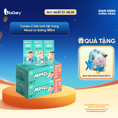  Combo 2 Thùng sữa tươi tiệt trùng Moozi có đường 180ml - Thùng 24 hộp 