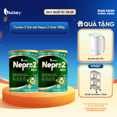  [COMBO 2 LON] Sữa bột Nepro 2 Gold - Phù hợp cho người bệnh suy thận có lọc máu ngoài - Lon 900g 