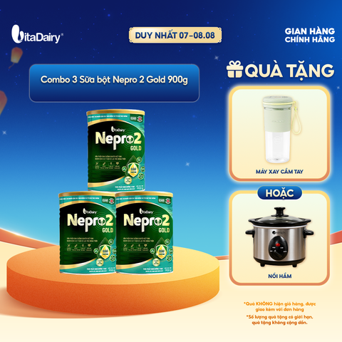  [COMBO 3 LON] Sữa bột Nepro 2 Gold - Phù hợp cho người bệnh suy thận có lọc máu ngoài - Lon 900g 