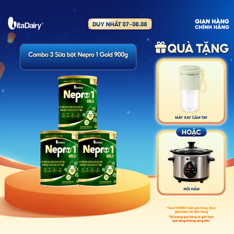  [COMBO 3 LON] Sữa bột Nepro 1 Gold - Phù hợp chế độ dinh dưỡng đặc biệt (dành cho người tiểu đường) - Lon 900g 