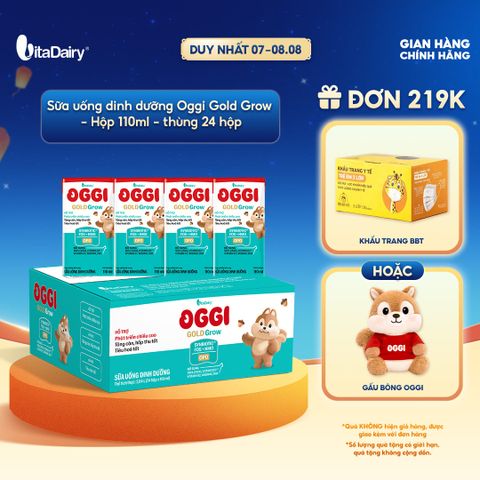  [THÙNG 24 HỘP] Sữa uống dinh dưỡng Oggi Gold Grow phát triển chiều cao, hỗ trợ hấp thu - Hộp 110ml 