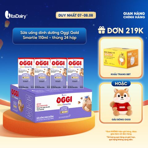  [THÙNG 24 HỘP] Sữa uống dinh dưỡng Oggi Gold Smartie phát triển trí não, hỗ trợ hấp thu - Hộp 110ml 