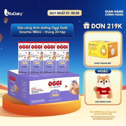  [THÙNG 24 HỘP] Sữa uống dinh dưỡng Oggi Gold Smartie phát triển trí não, hỗ trợ hấp thu - Hộp 180ml 