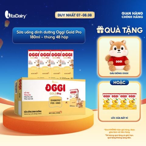  [THÙNG 48 HỘP] Sữa uống dinh dưỡng Oggi Gold Pro - hỗ trợ tối ưu hấp thu, hỗ trợ tăng cân - Hộp 180ml 