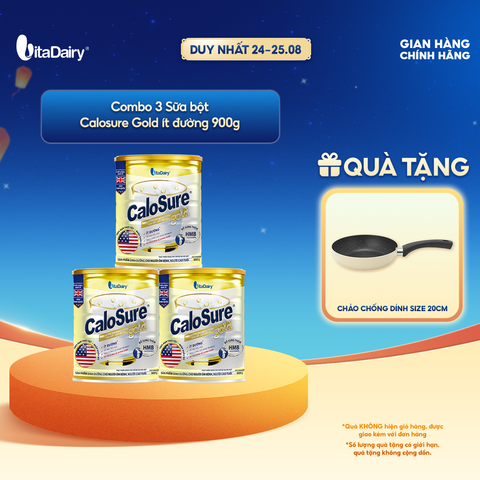  [COMBO 3 LON] Sữa bột CaloSure Gold ít đường 900g - Bổ sung năng lượng, giúp tiêu hoá khoẻ, hỗ trợ xương khớp khoẻ 