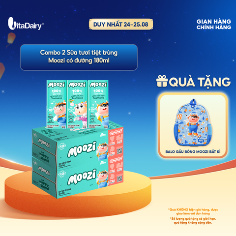  Combo 2 Thùng sữa tươi tiệt trùng Moozi có đường 180ml - Thùng 24 hộp 