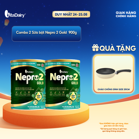  [COMBO 2 LON] Sữa bột Nepro 2 Gold - Phù hợp cho người bệnh suy thận có lọc máu ngoài - Lon 900g 
