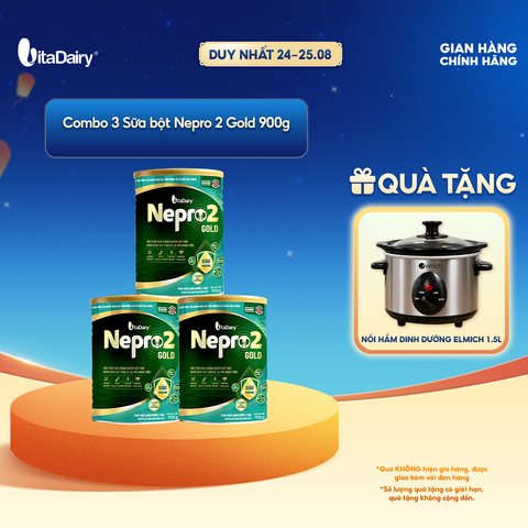  [COMBO 3 LON] Sữa bột Nepro 2 Gold - Phù hợp cho người bệnh suy thận có lọc máu ngoài - Lon 900g 