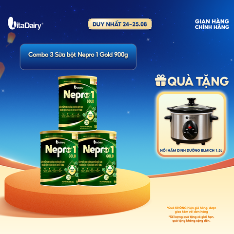  [COMBO 3 LON] Sữa bột Nepro 1 Gold - Phù hợp chế độ dinh dưỡng đặc biệt (dành cho người tiểu đường) - Lon 900g 
