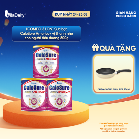  [COMBO 3 LON] Sữa bột CaloSure America+ Vị Thanh Nhẹ - Bổ Sung Kháng Thể & Dinh Dưỡng Cho Người Lớn - Lon 800g 