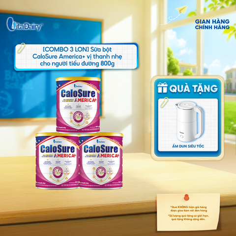  [COMBO 3 LON] Sữa bột CaloSure America+ Vị Thanh Nhẹ - Bổ Sung Kháng Thể & Dinh Dưỡng Cho Người Lớn - Lon 800g 