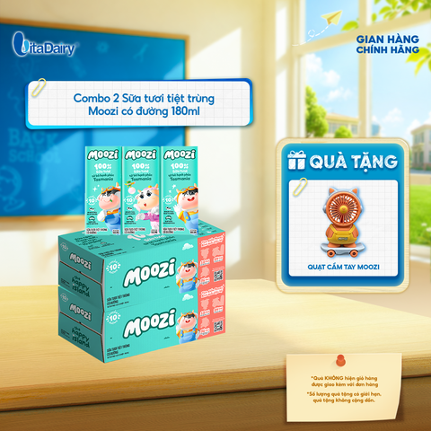  Combo 2 Thùng sữa tươi tiệt trùng Moozi có đường 180ml - Thùng 24 hộp 